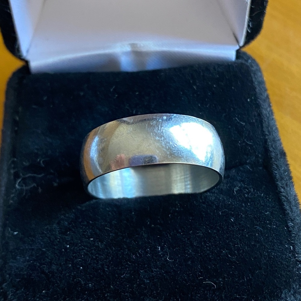 Silver Tone Wide Dome Band Ring Size 10 Minimalist Unisex Classic Wedding Style